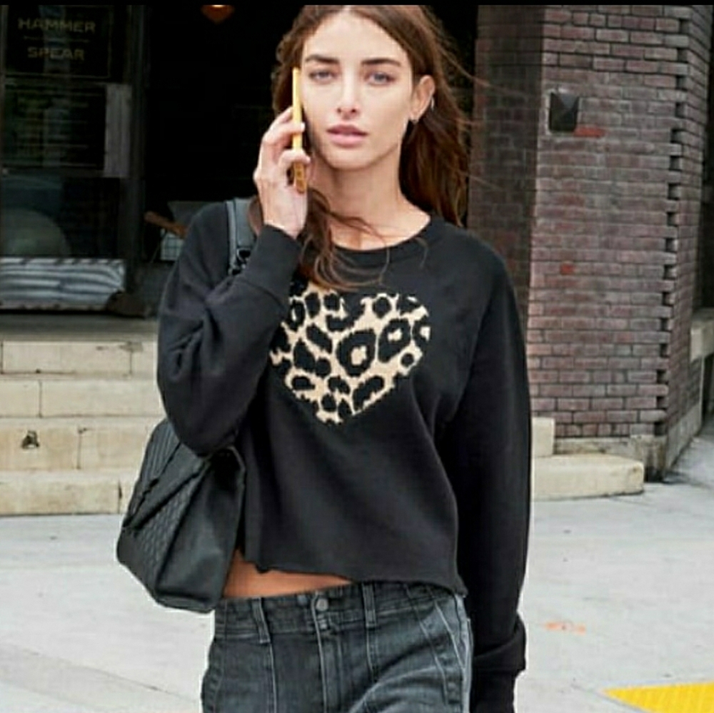 Sundry Leopard Cropped Sweatshirt